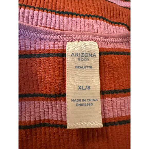 Arizona Body Orange Pink Striped V Neck Crop Top Fits like a Size Small - Picture 3 of 4